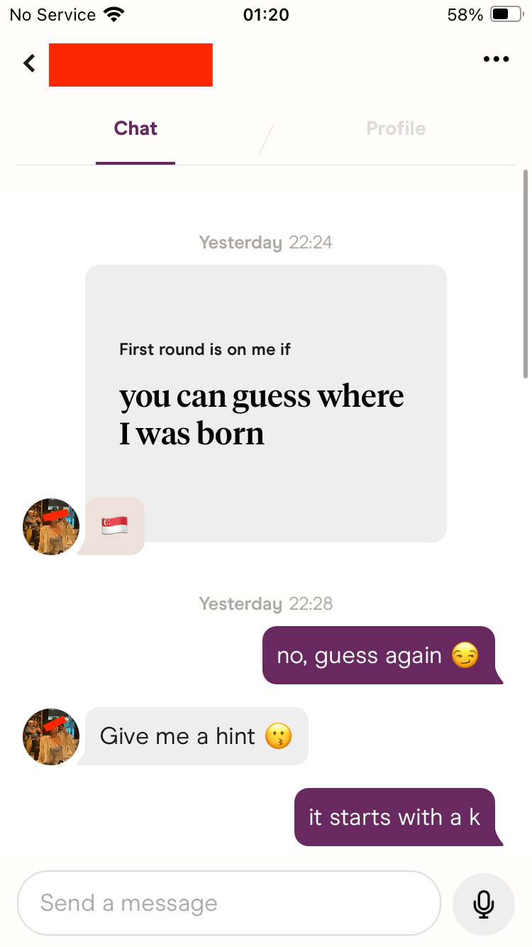 Dating app conversation screenshot