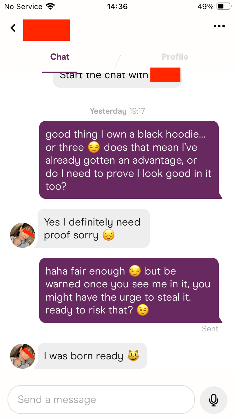 Dating app conversation screenshot