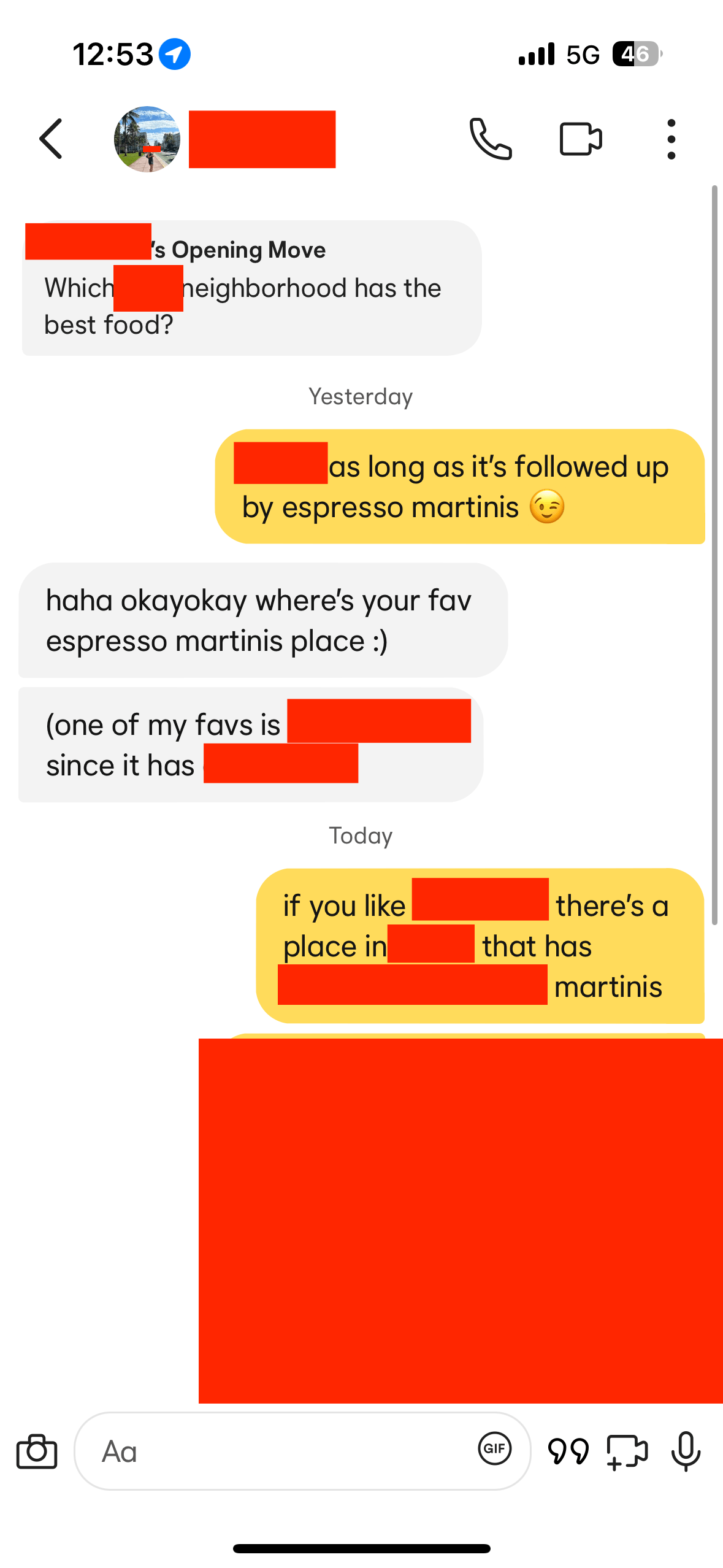 Dating app conversation screenshot