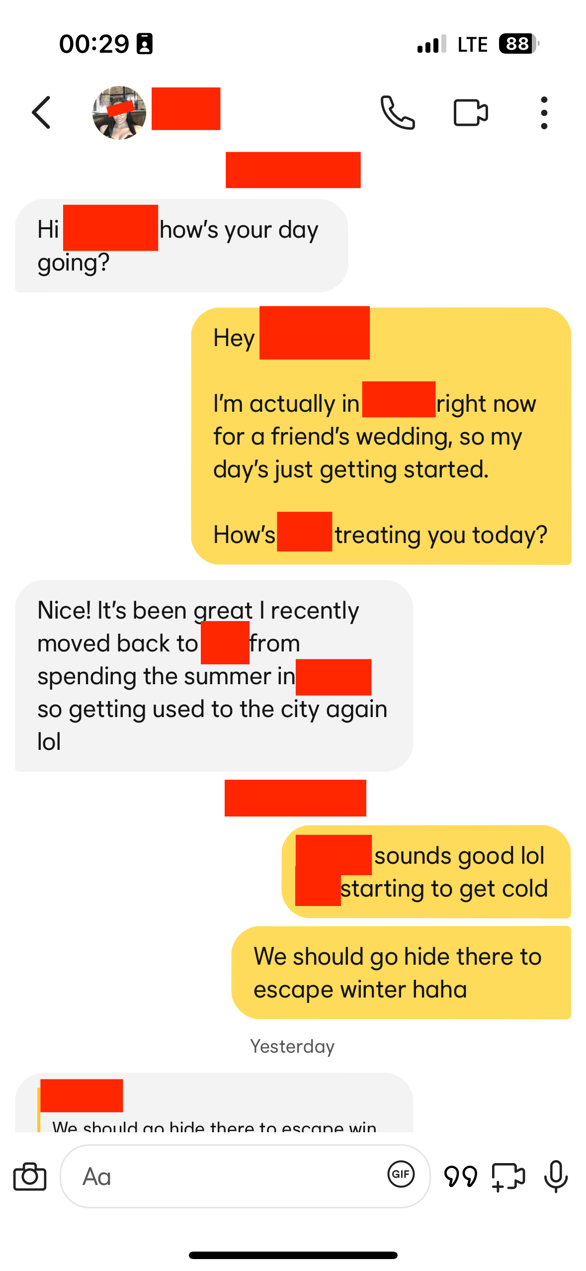 Dating app conversation screenshot