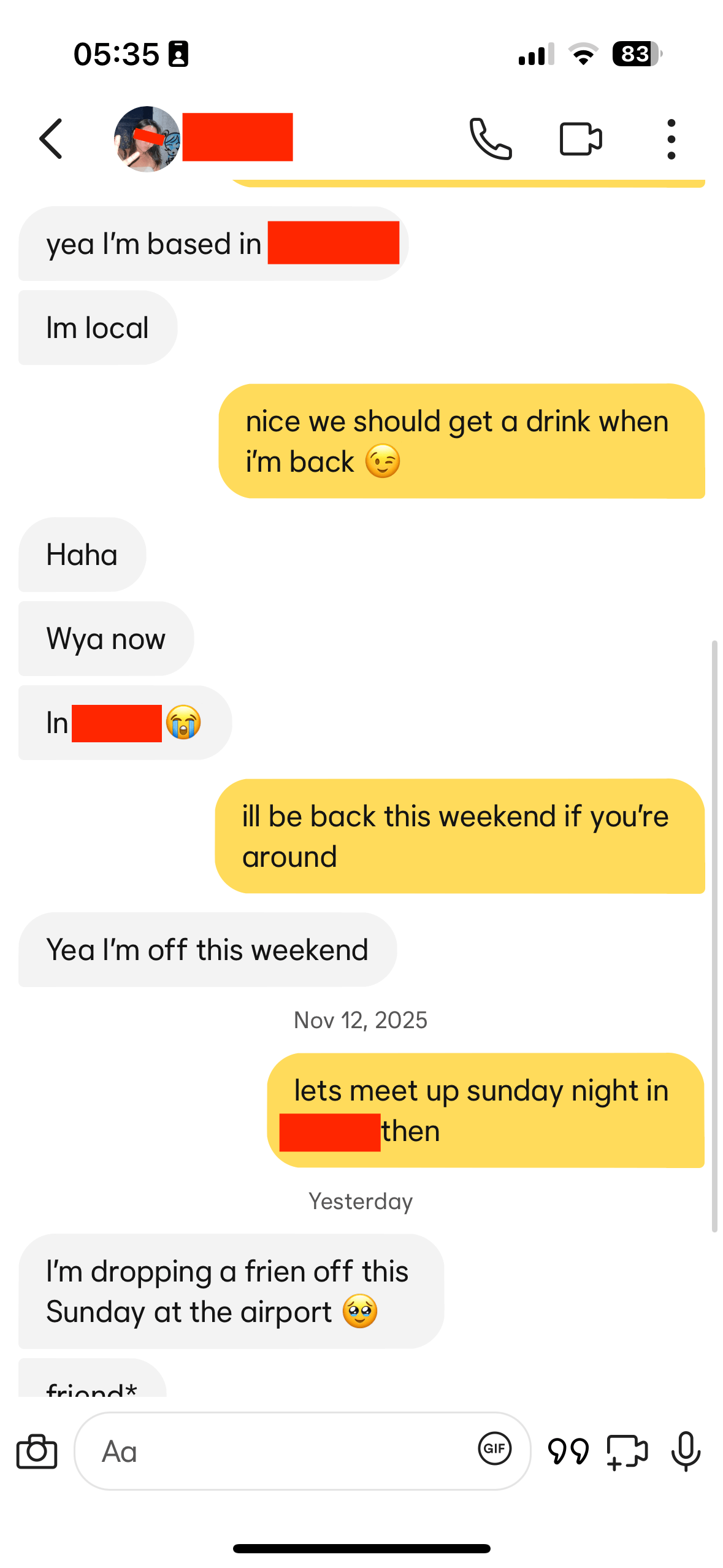 Dating app conversation screenshot