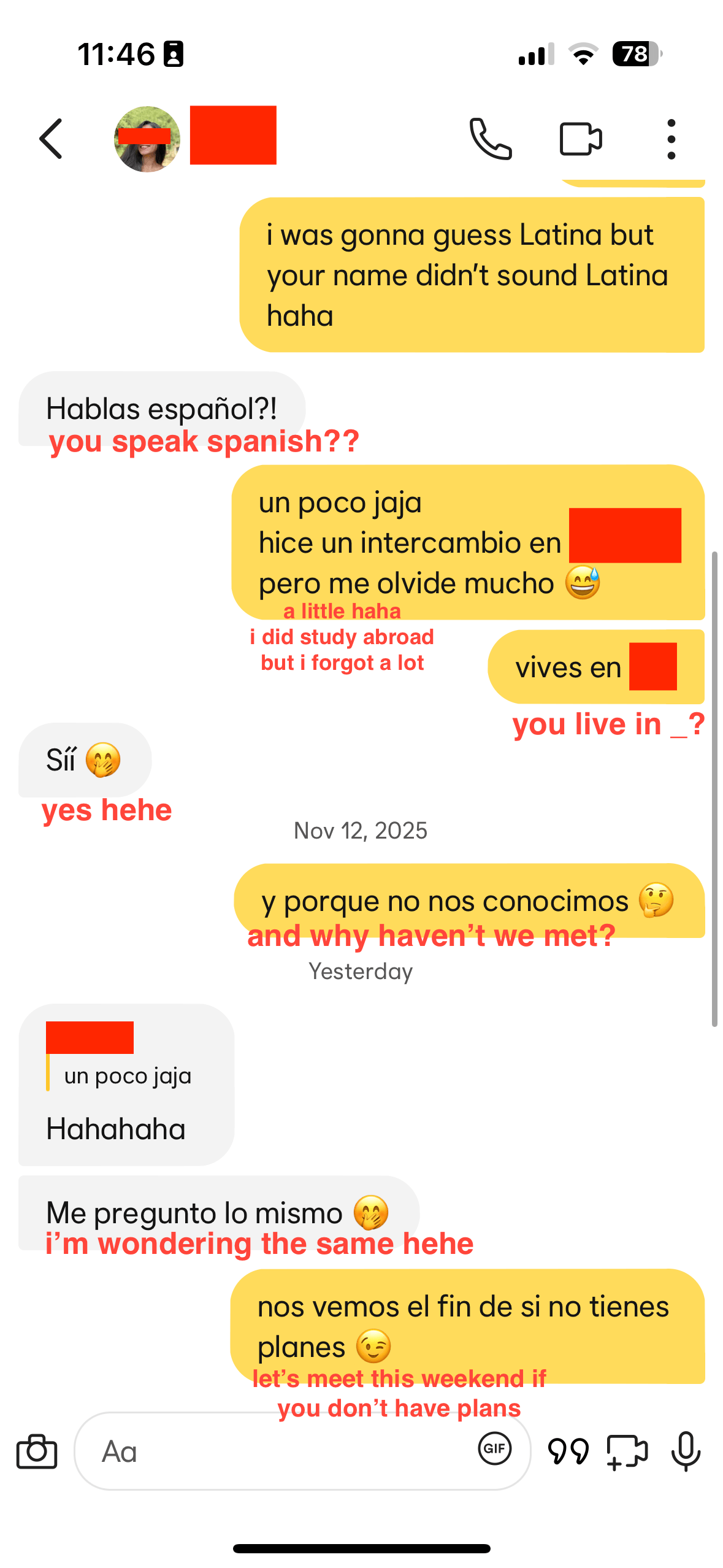 Dating app conversation screenshot