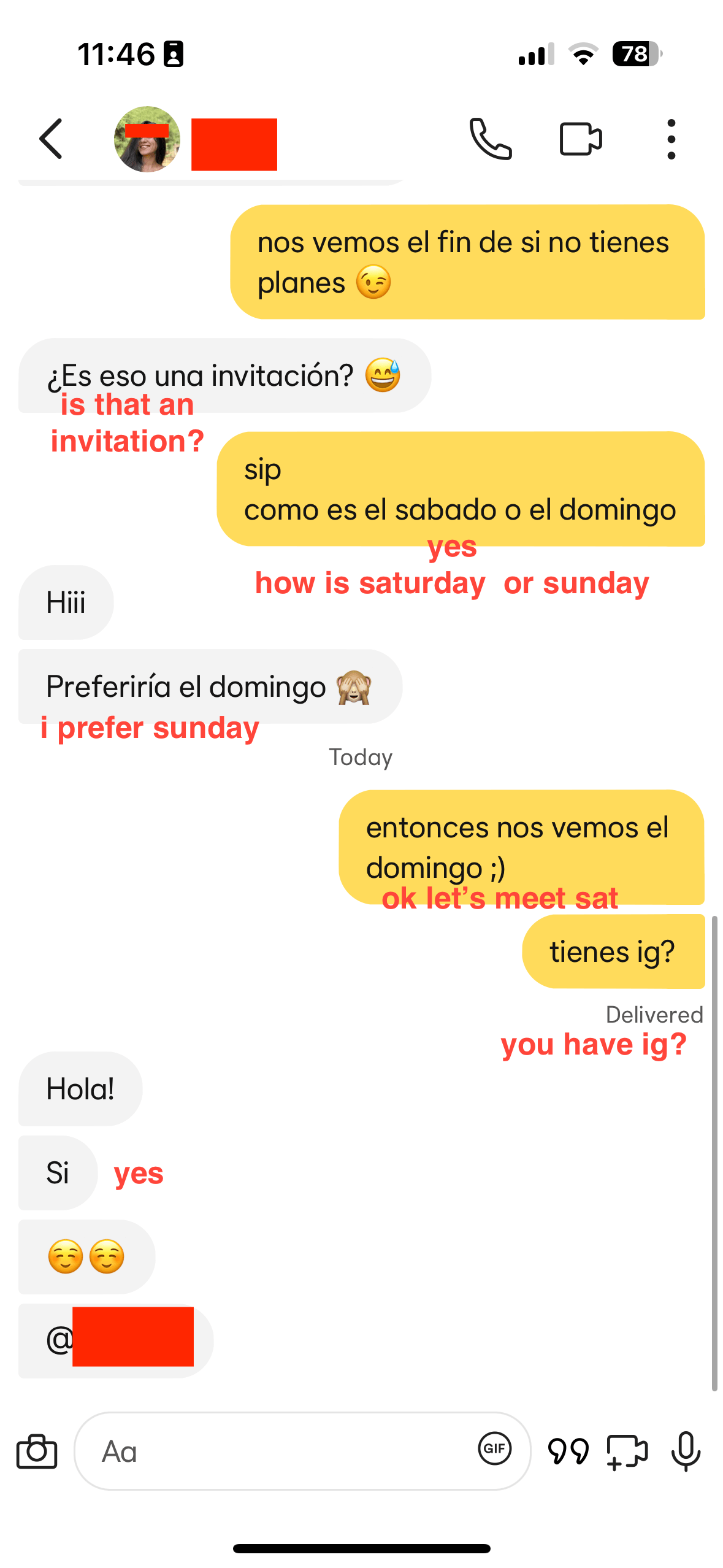 Dating app conversation screenshot