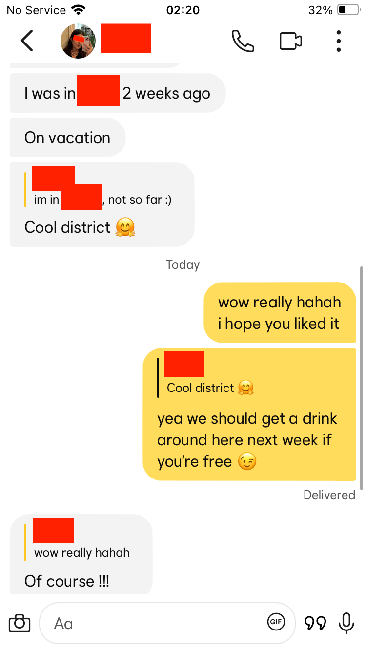 Dating app conversation screenshot